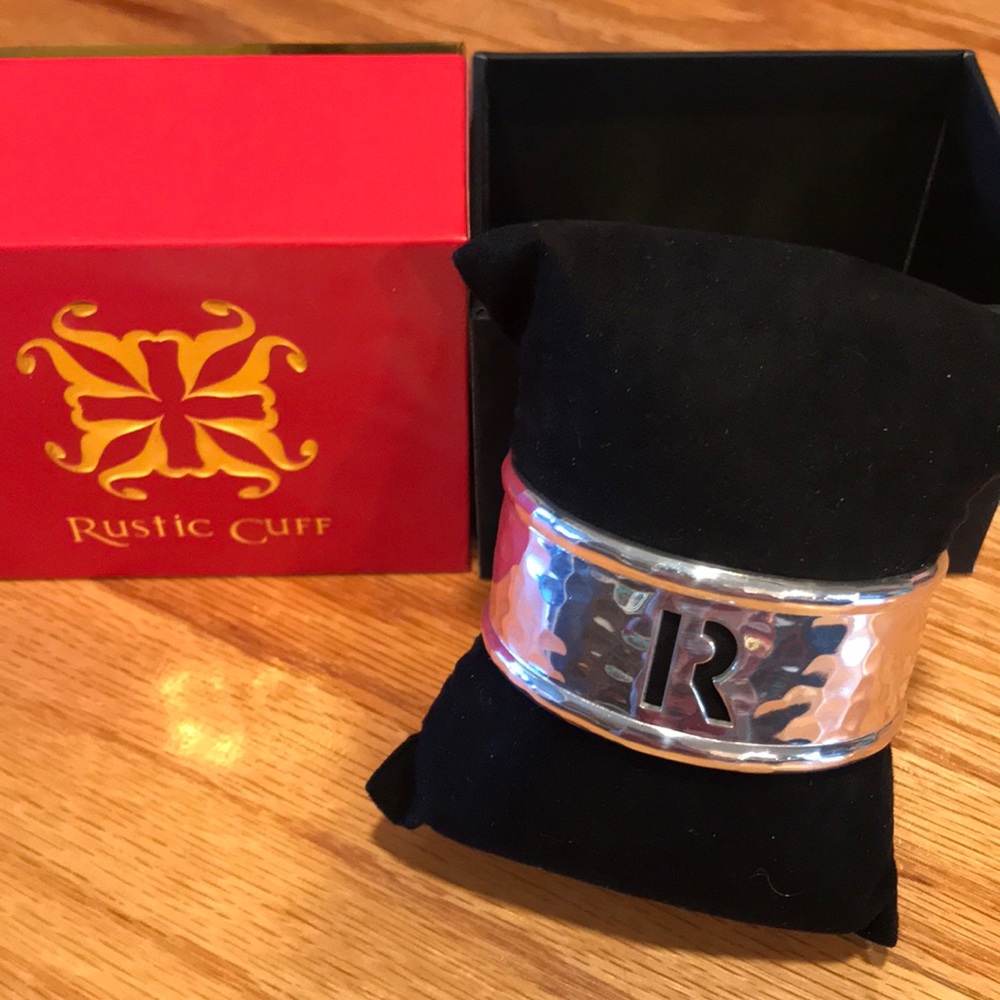 Rustic Cuff silver hammered R cuff